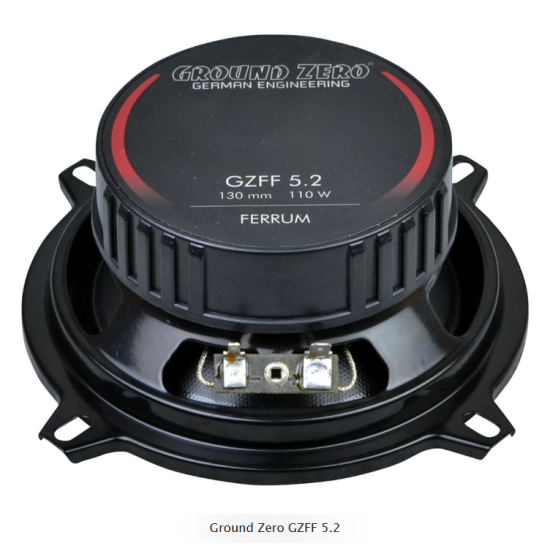 Ground Zero GZFF 5.2 2-drożne głośniki współosiowe o średnicy woofera 130 mm. Moc woofera 70 W RMS / 110 W